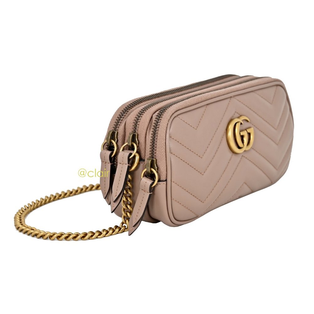 Gucci GG Marmont Mini 3 Compartments Crossbody Bag Blush Nude EUC tags box